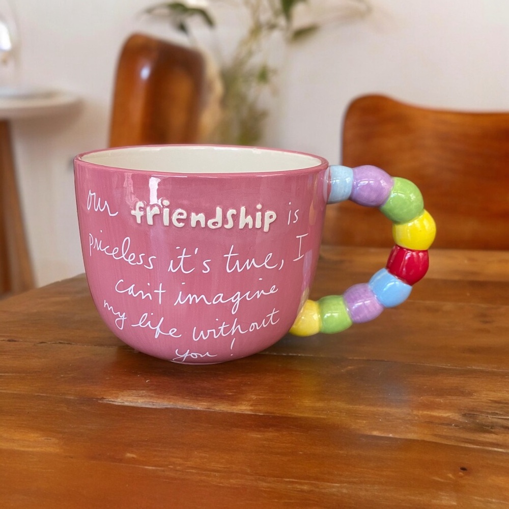 Sandra Magsamen Studio Oversized Pink Friendship Mug Multi-Color Bead Handle